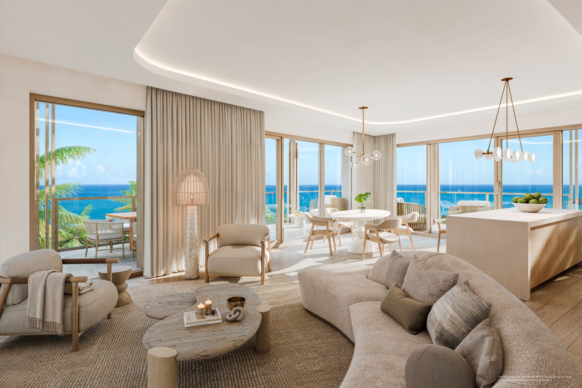 Condo livingroom at Nikki Beach Antigua Residences
